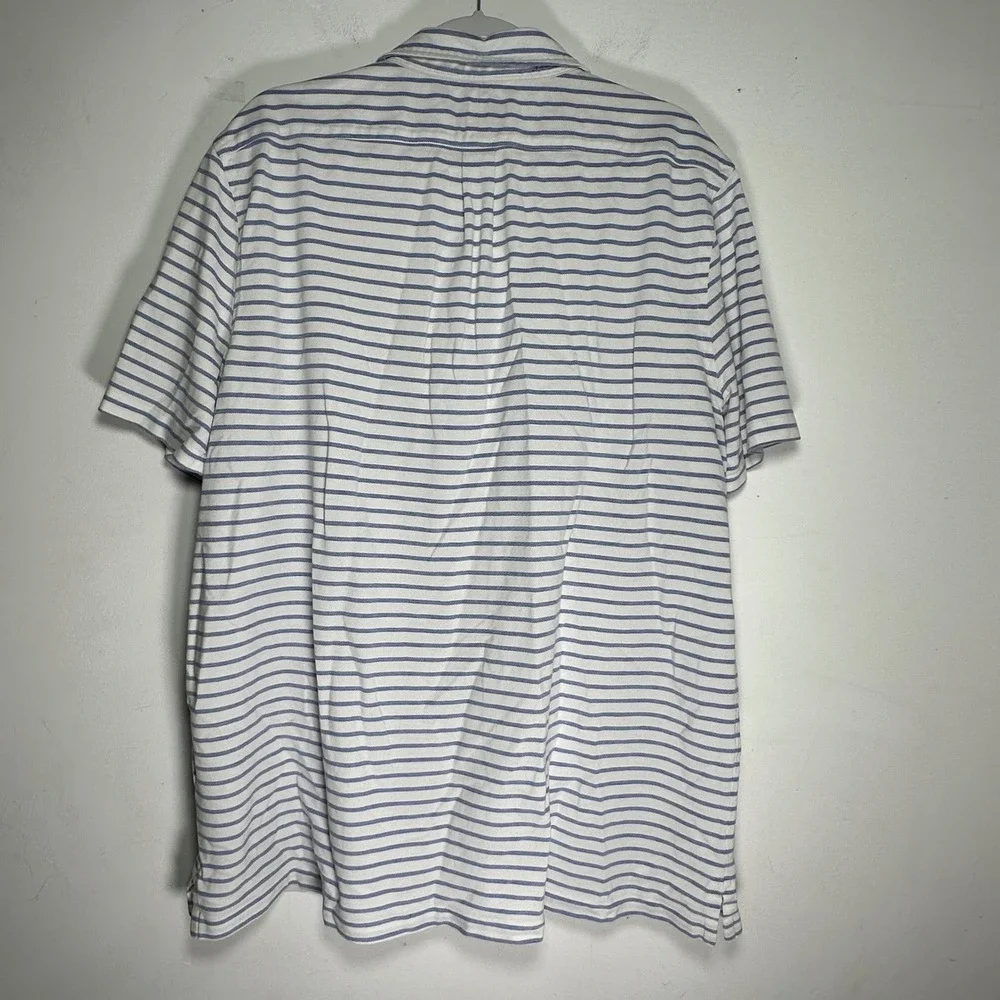 Ralph Lauren Knit Oxford Polo‎ Shirt Mens XXL Blue White Striped Short Sleeve